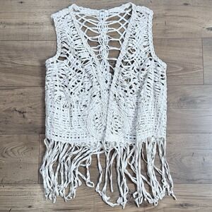 Cato Boho Fringe Layering Vest Women's XL Cream Festival Concert  X Large